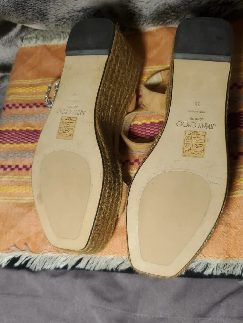 Jimmy Choo Suede Espadrille Wedge Sandals with Crystal Buckle Size 8